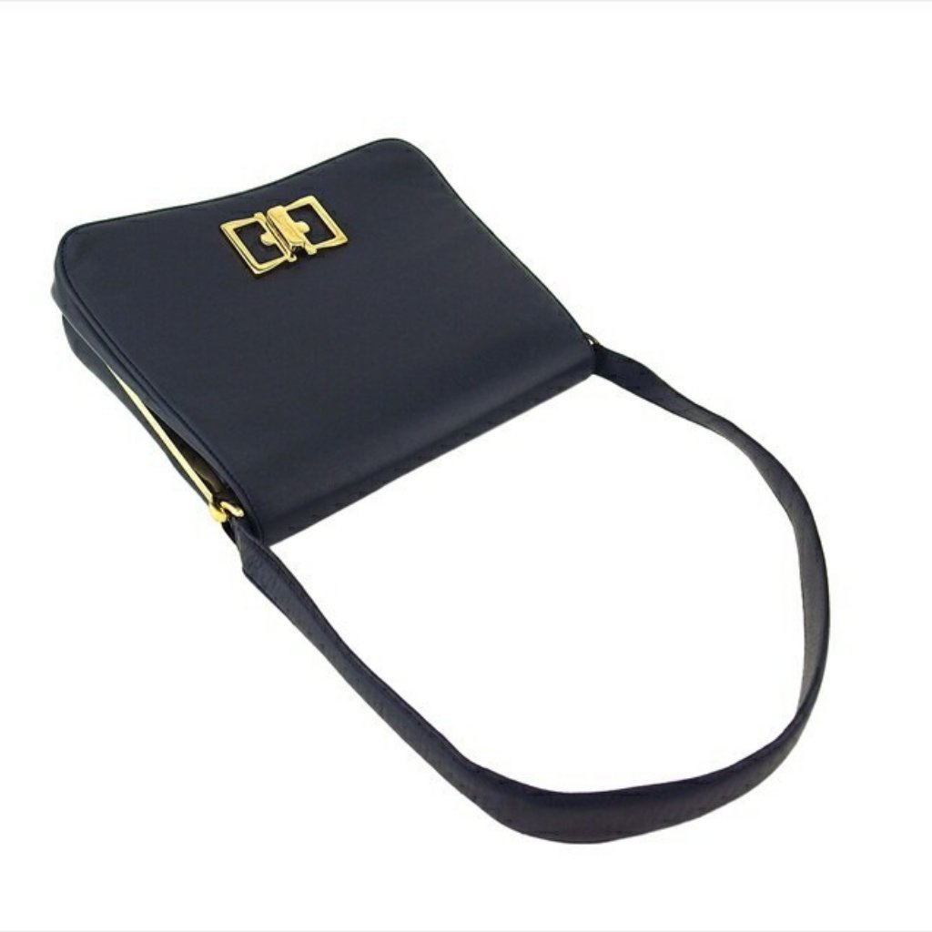 Salvatore Ferragamo Shoulder Bag Navy Gold Women Authentic Secondhand